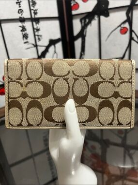 Coach Signature Canvas Wallet in Khaki and Brown